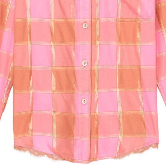VICTORIA'S SECRET XS Flannel Top Plaid Pink w/ Gold Metallic NWT - Picture 14 of 16